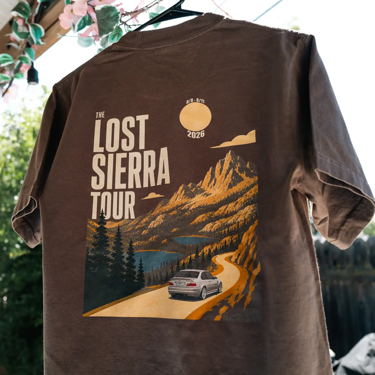 The Lost Sierra Tour event tee, printed for the August 2026 group