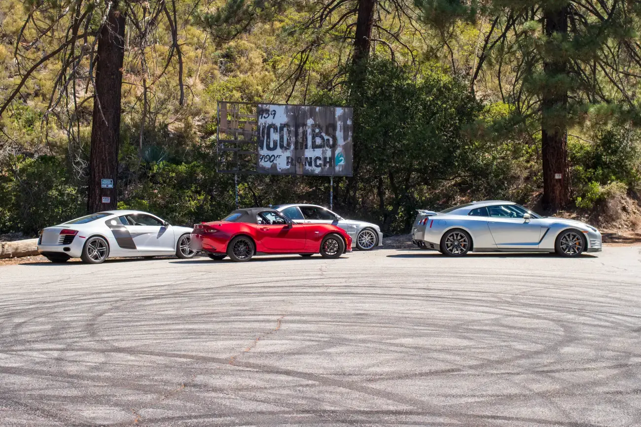 Cars lined up at Newcomb's Ranch on Angeles Crest Highway
